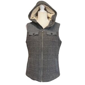 prAna Hooded Vest Womens‎ M Herringbone Wool Blend Sherpa Lined Outdoor Gorpcore